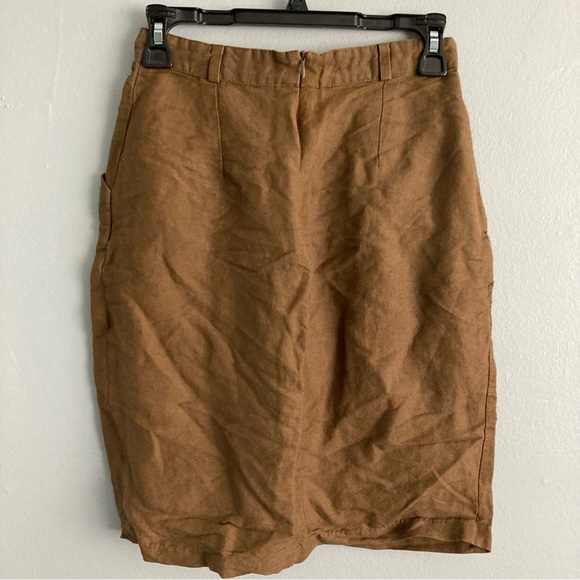 Lush brown linen rayon skirt front slit pockets size small - Picture 4 of 5